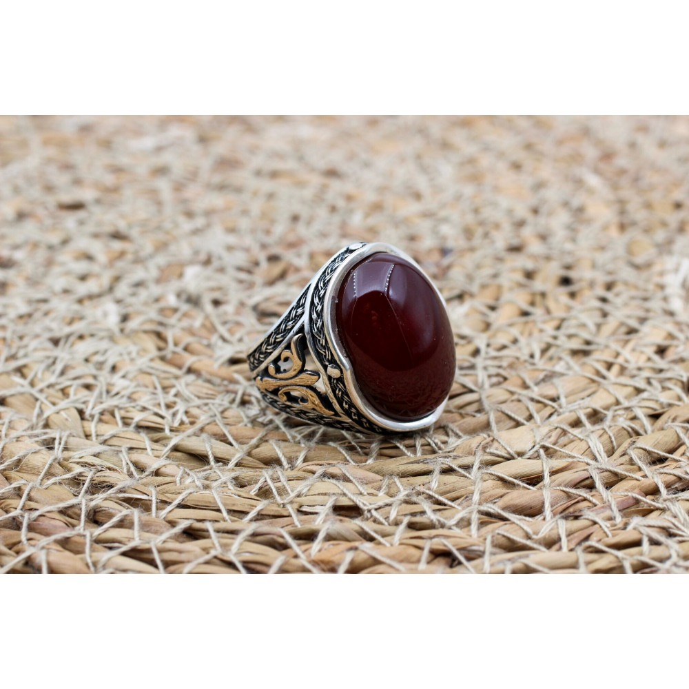 Agate Men's Ring, Ottoman Men's Ring, Handmade Men's Ring, Turkish Handmade Men's Ring, Men's Jewelry, Gift for Him, 925 Sterling Silver