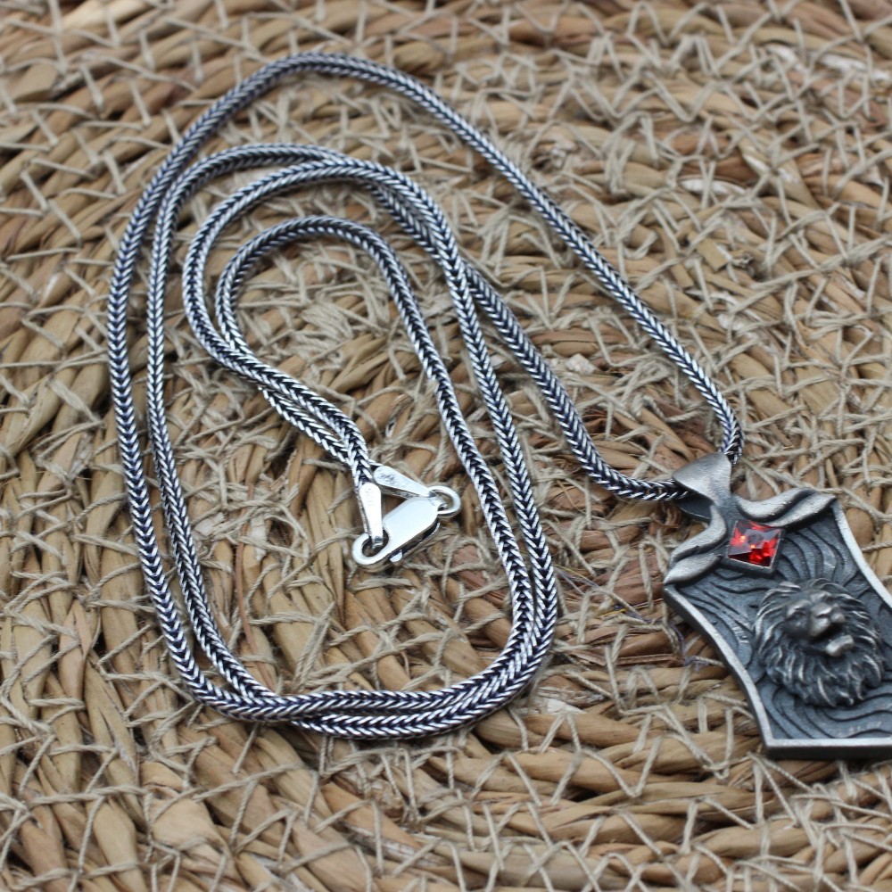 Ruby Men's Necklace, Men Pendant, Lion King Pendant, Turkish Handmade Lion Necklace, Men Jewelry, Gift for Him, 925 Sterling Silver, Pendant