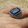 Turkish Handmade Silver Men Ring, Mens Handmade Ring, Ottoman Ring, Sapphire Ring, Men's Jewelry, Gift for Him, 925k Sterling Silver Ring