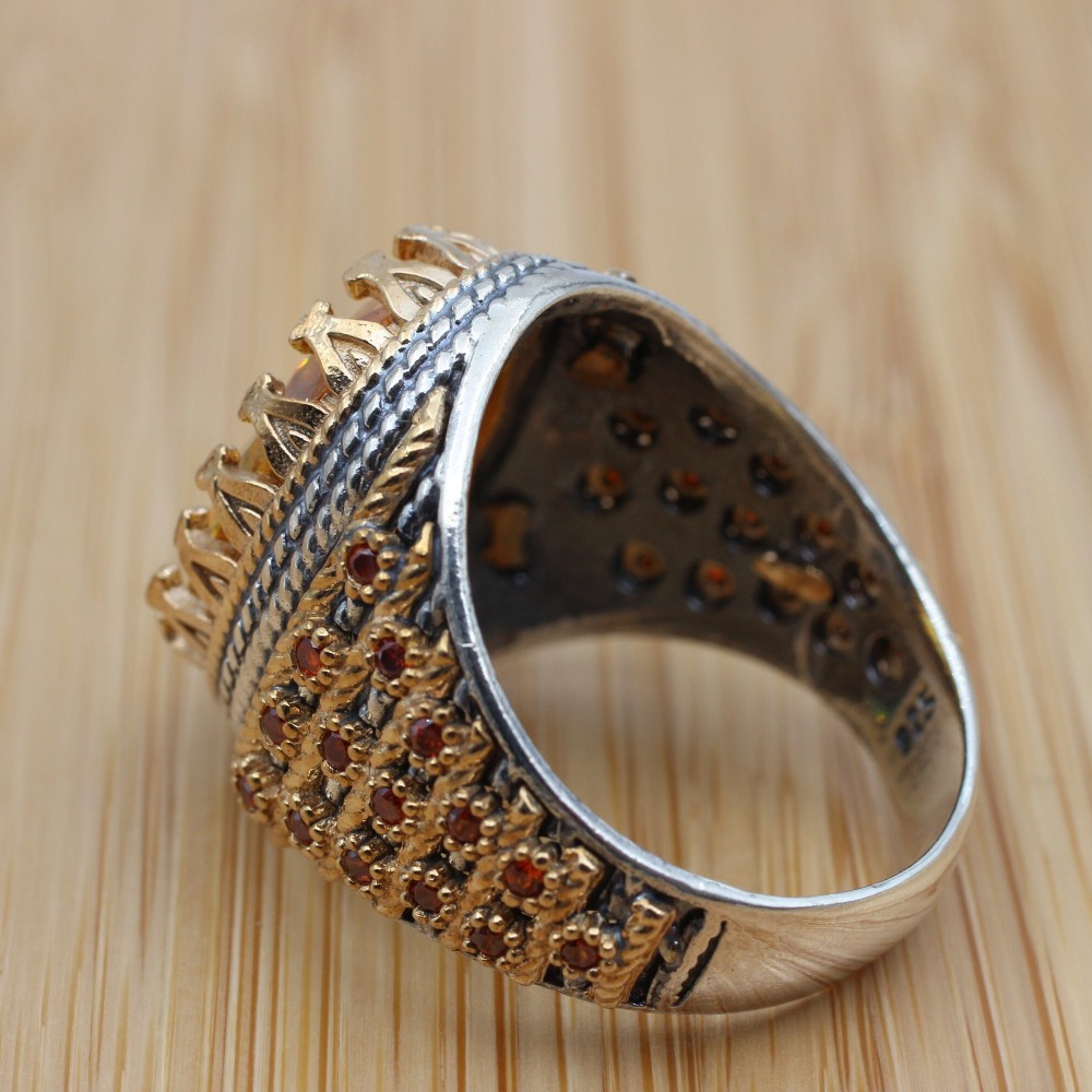 Citrine Men's Ring, Handmade Men's Ring, Turkish Handmade Mens Ring,  Silver Mens Ring, Ottoman Mens Ring, Gift for Him, 925 Sterling Silver