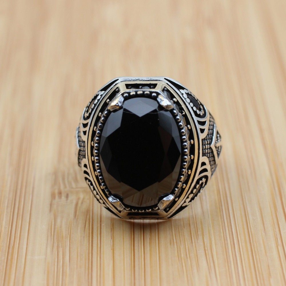 Turkish Handmade Silver Men's Ring, Men's Handmade Ring, Men's Ring, Onyx Men's Ring, Ottoman Mens Ring, Gift for Him, 925k Sterling Silver,