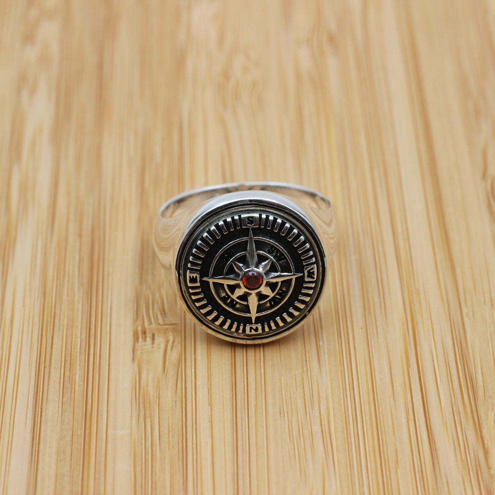 Turkish Handmade Ring, Compass Ring, Men's Handmade Ring, Men's Ring, Ruby Ring, Men's Jewelry, Gift for Him, 925 Sterling Silver Ring, Ruby