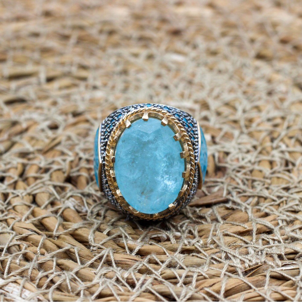 Paraiba Men's Ring, Handmade Men's Ring, Turkish Handmade Silver Men's Ring, Ottoman Ring, Men's Jewelry, Gift for Him, 925k Sterling Silver Paraiba Men's Ring, Handmade Men's Ring, Turkish Handmade Silver Men's Ring, Ottoman Ring, Men's Jewelry, Gift for Him, 925k Sterling Silver