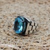 Mens Handmade Ring, Turkish Handmade Silver Men Ring, Ottoman Ring, Aquamarine Ring, Men's Jewelry, Gift for Him, 925k Sterling Silver Ring