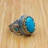 Turquoise Men's Ring, Handmade Ring, Turkish Handmade Silver Men Ring, Ottoman Ring, Men's Jewelry, Gift for Him, 925k Sterling Silver Ring Turquoise Men's Ring, Handmade Ring, Turkish Handmade Silver Men Ring, Ottoman Ring, Men's Jewelry, Gift for Him, 925k Sterling Silver Ring