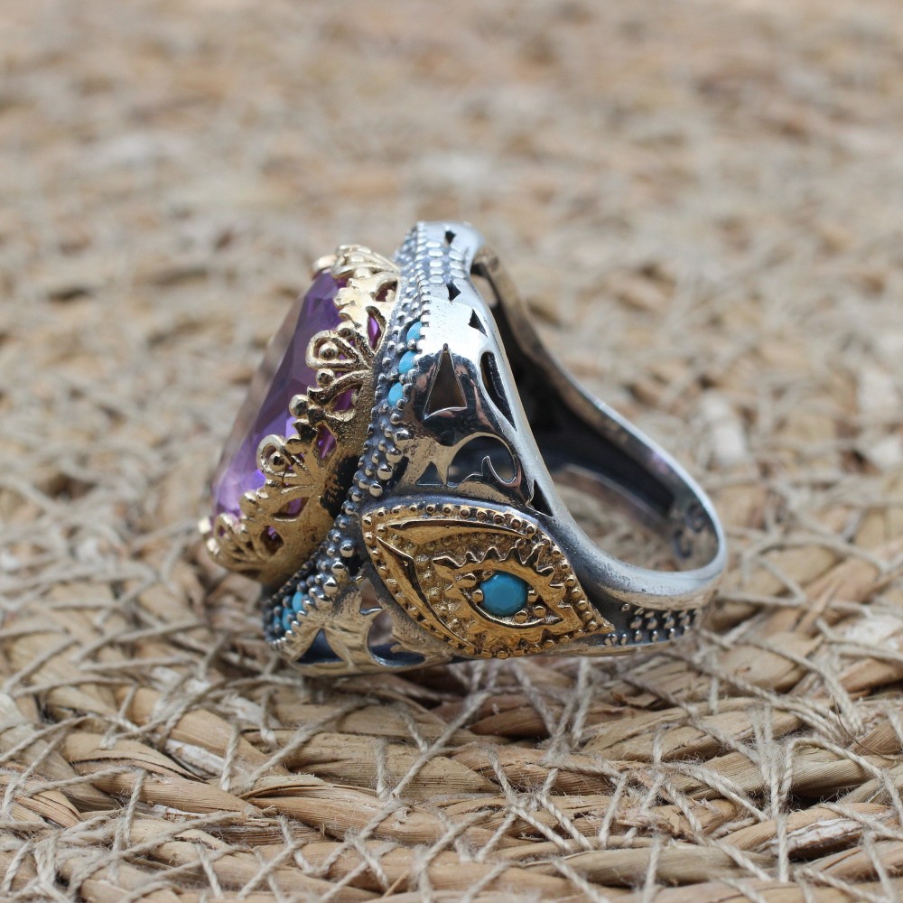 Amethyst Men's Ring, Men's Handmade Ring, Turkish Handmade Ring, Ottoman  Men's Ring, Men's Jewelry, Gift for Him, 925k Sterling Silver