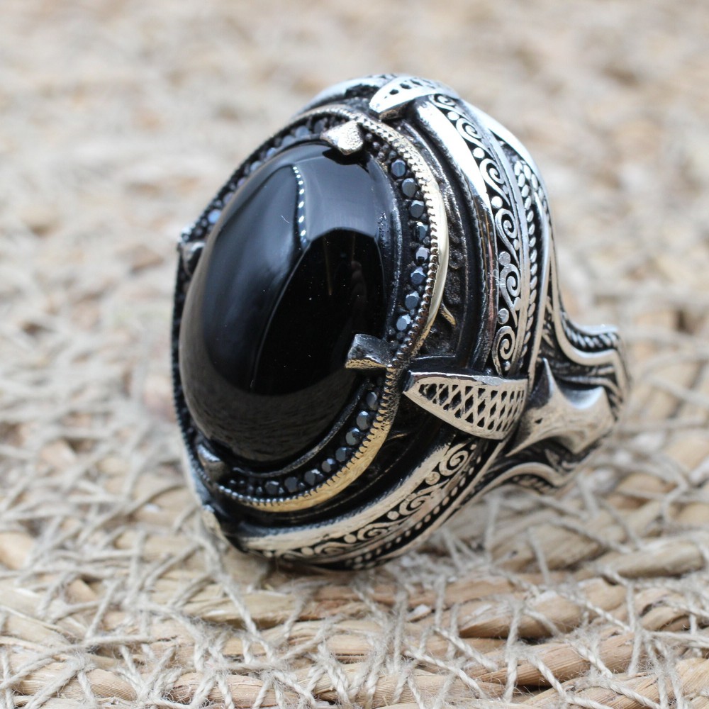 Men's Handmade Ring, Turkish Handmade Silver Men's Ring, Ottoman Men Ring, Onyx Ring, Men's Jewelry, Gift for Him, 925k Sterling Silver Ring Men's Handmade Ring, Turkish Handmade Silver Men's Ring, Ottoman Men Ring, Onyx Ring, Men's Jewelry, Gift for Him, 925k Sterling Silver Ring
