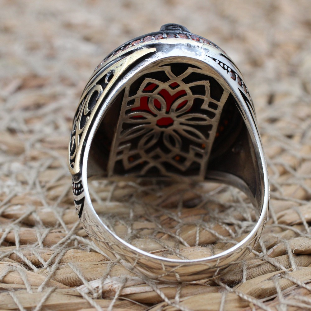 Turkish Handmade Silver Mens Ring, Men's Agate Ring, Handmade Ring, Ottoman Men Ring, Men's Jewelry, Gift for Him, 925k Sterling Silver Ring