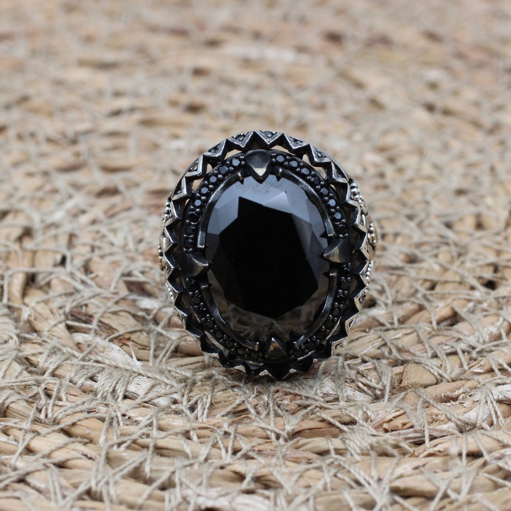 Men's Handmade Ring, Turkish Handmade Silver Men's Ring, Ottoman Men Ring, Onyx Ring, Men's Jewelry, Gift for Him, 925k Sterling Silver Ring