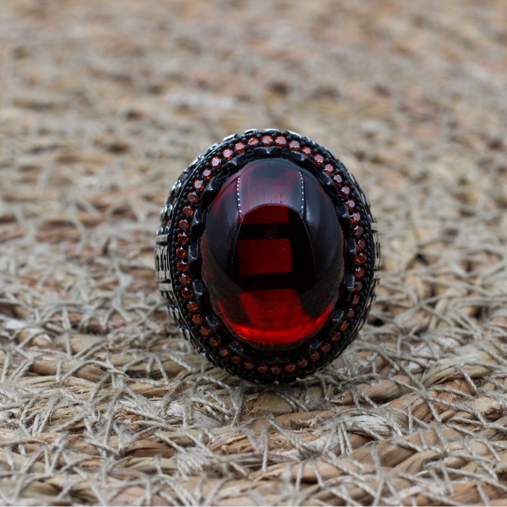 Ruby Men's Ring, Ottoman Men's Ring, Handmade Men's Ring, Turkish Handmade Men's Ring, Men's Jewelry, Gift for Him, 925 Sterling Silver