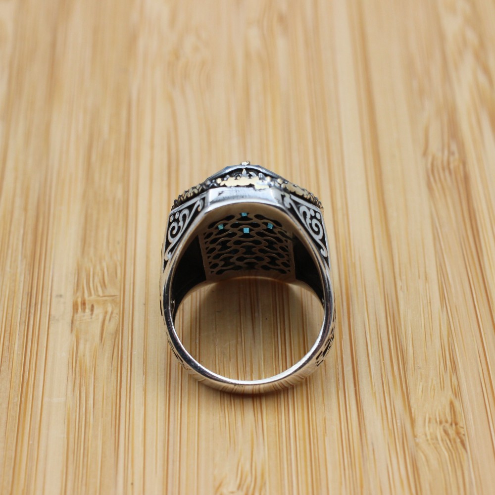 Mens Handmade Ring, Turkish Handmade Silver Men Ring, Ottoman Ring, Aquamarine Ring, Men's Jewelry, Gift for Him, 925k Sterling Silver Ring