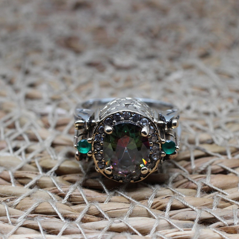 Alexandrite Ladies Ring, Two Stone Ladies Ring, Emerald Women Ring, Handmade Women Ring, Reversible Ring, Women's Ring, 925 Sterling Silver,