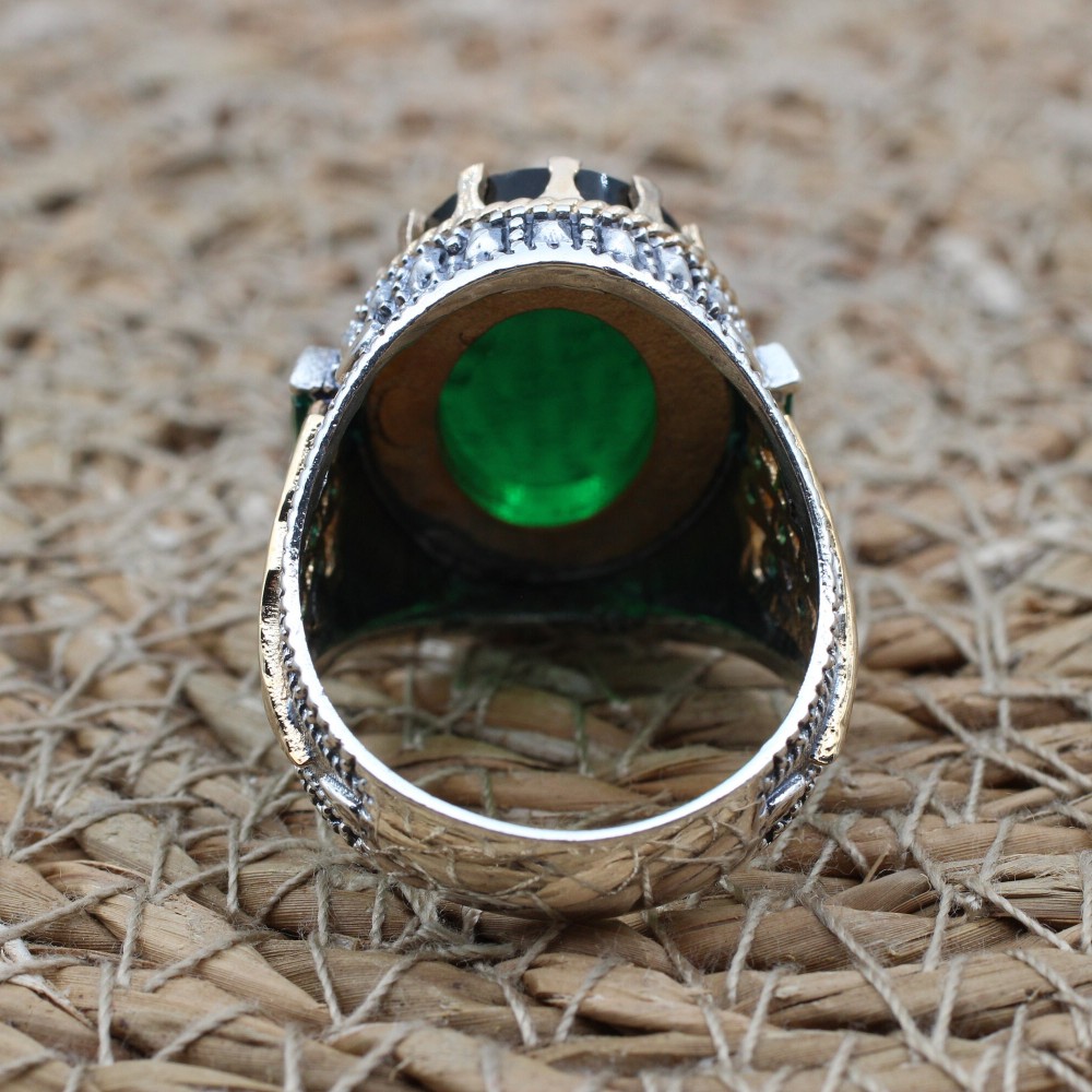Emerald Men's Ring, Ottoman Men's Ring, Handmade Men's Ring, Turkish Handmade Men's Ring, Men's Jewelry, Gift for Him, 925 Sterling Silver