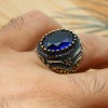 Sapphire Men Ring, Turkish Handmade Silver Men Ring, Mens Handmade Ring, Ottoman Ring, Men Jewelry, Gift for Him, 925k Sterling Silver Ring