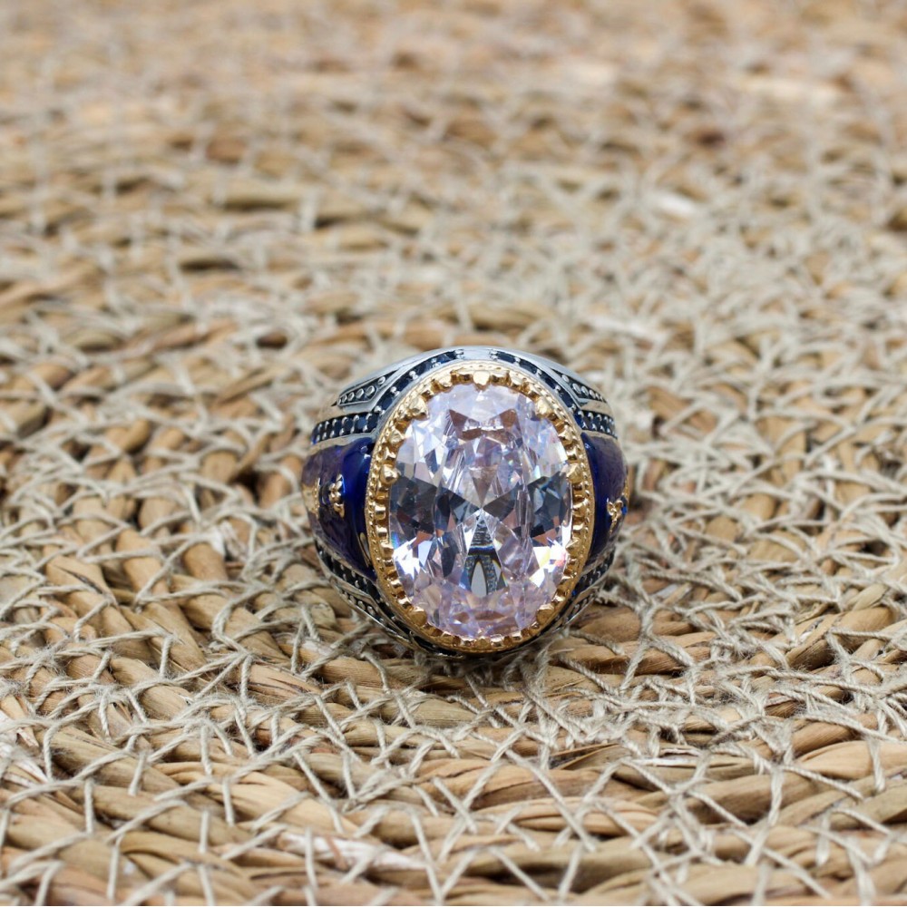 Mens Handmade Ring, Turkish Handmade Silver Ring, Ottoman Men Ring, Zircon Ring, Claw Ring Mens Jewelry, Gift for Him, 925k Sterling Silver,