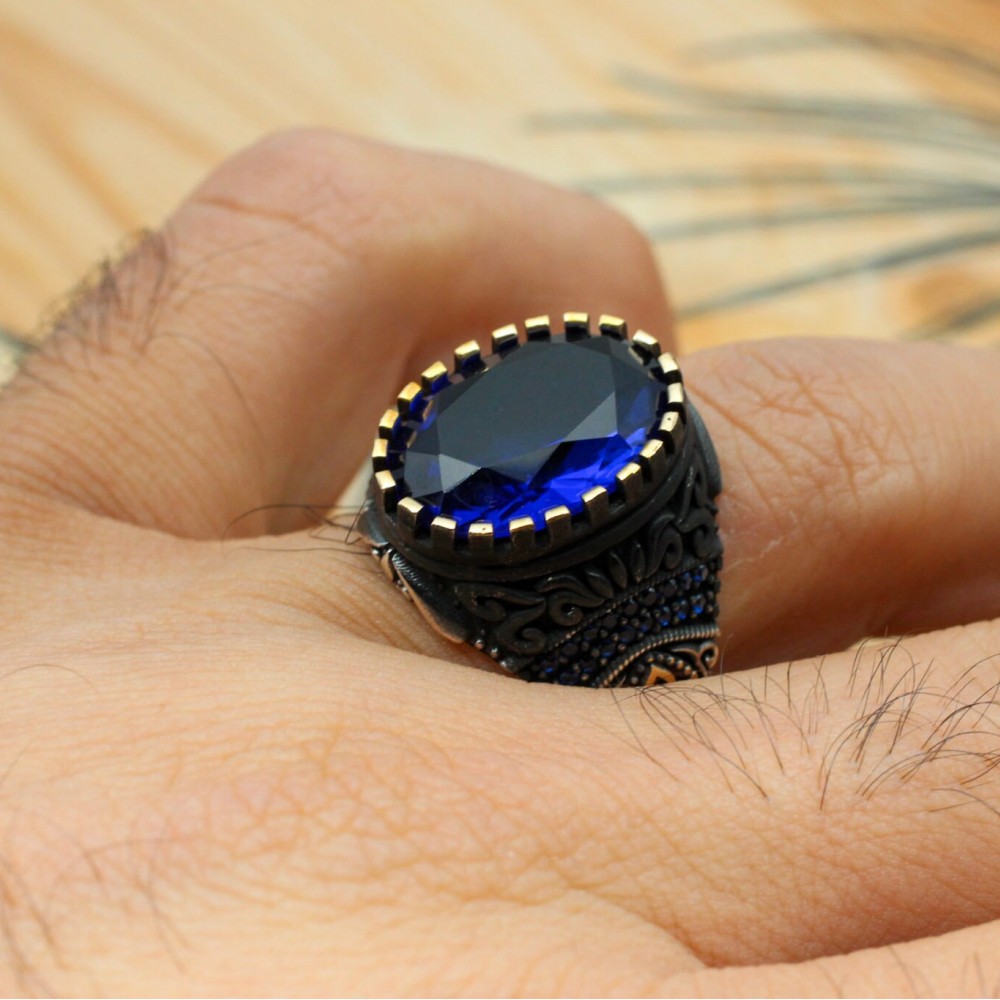 Sapphire Men Ring, Turkish Handmade Silver Men Ring, Mens Handmade Ring, Ottoman Ring, Men Jewelry, Gift for Him, 925k Sterling Silver Ring Sapphire Men Ring, Turkish Handmade Silver Men Ring, Mens Handmade Ring, Ottoman Ring, Men Jewelry, Gift for Him, 925k Sterling Silver Ring