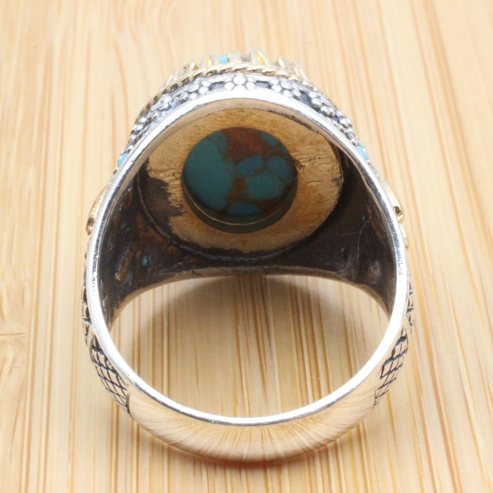 Turquoise Men's Ring, Handmade Ring, Turkish Handmade Silver Men's Ring, Ottoman Ring, Yemeni Ring, Gift for Him, 925k Sterling Silver Ring,