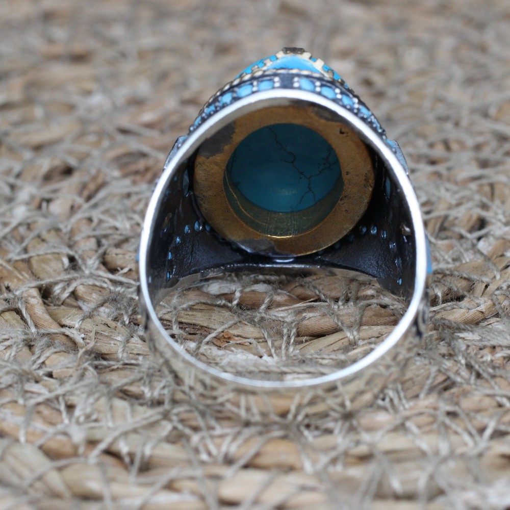 Men's Handmade Ring, Yemeni Ring, Turquoise Ring, Turkish Handmade Silver Men's Ring, Ottoman Men's Ring, Gift for Him, 925k Sterling Silver