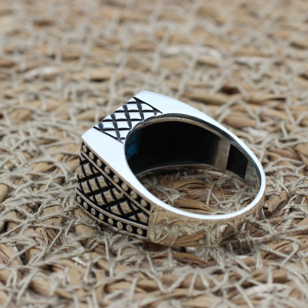 Turquoise Men's Ring, Handmade Ring, Turkish Handmade Silver Men Ring, Ottoman Ring, Men's Jewelry, Gift for Him, 925k Sterling Silver Ring
