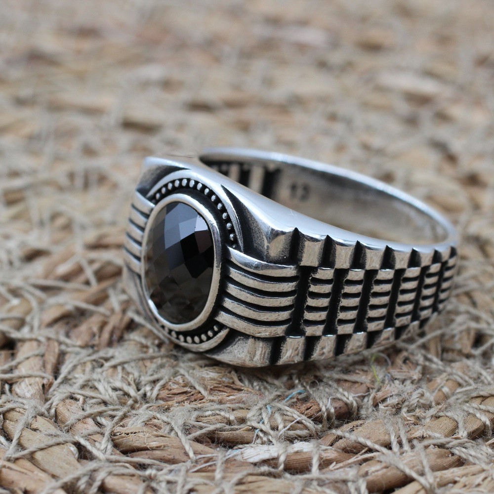 Handmade Silver Men's Ring, Onyx Men's Ring, Turkish Handmade Men's Ring, Men's Ring, Ottoman Mens Ring, Gift for Him, 925k Sterling Silver,