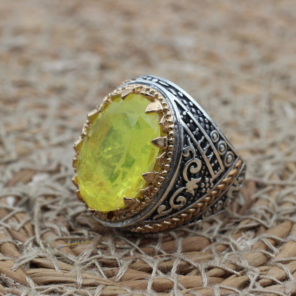 Paraiba Men's Ring, Handmade Men's Ring, Turkish Handmade Silver Men's Ring, Ottoman Ring, Men's Jewelry, Gift for Him, 925k Sterling Silver