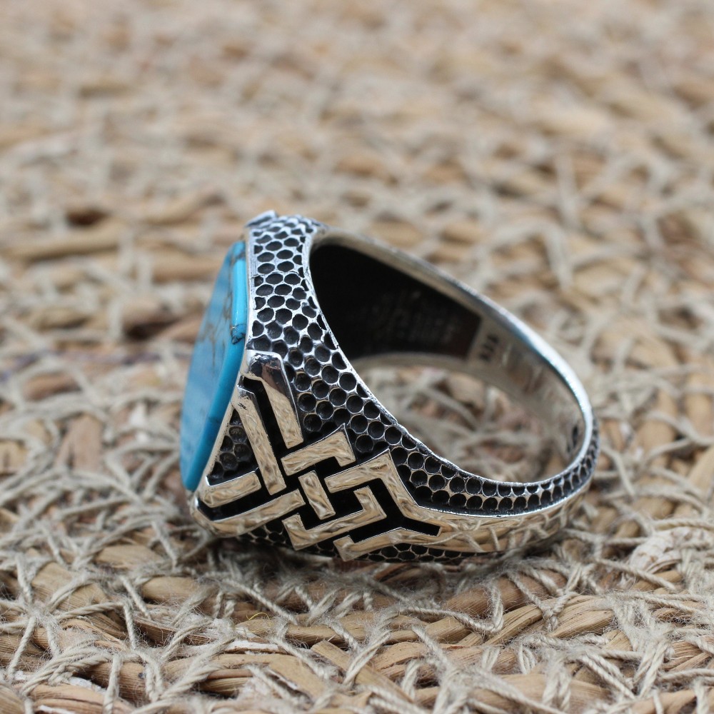 Turquoise Men's Ring, Handmade Ring, Turkish Handmade Silver Men Ring, Ottoman Ring, Men's Jewelry, Gift for Him, 925k Sterling Silver Ring Turquoise Men's Ring, Handmade Ring, Turkish Handmade Silver Men Ring, Ottoman Ring, Men's Jewelry, Gift for Him, 925k Sterling Silver Ring