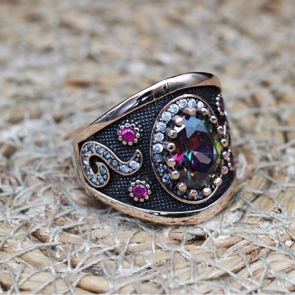 Handmade Women's Ring, Mystic Topaz Ring, Turkish Handmade Ring, Ladies Ring, Ottoman Women Ring, Ladies Ring, 925k Sterling Silver Ring,