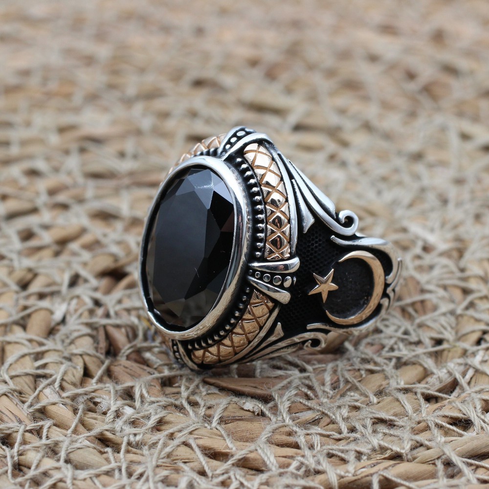 Handmade Silver Men's Ring, Onyx Men's Ring, Turkish Handmade Men's Ring, Men's Ring, Ottoman Mens Ring, Gift for Him, 925k Sterling Silver,