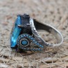 Mens Handmade Ring, Turkish Handmade Silver Men Ring, Ottoman Ring, Aquamarine Ring, Men's Jewelry, Gift for Him, 925k Sterling Silver Ring