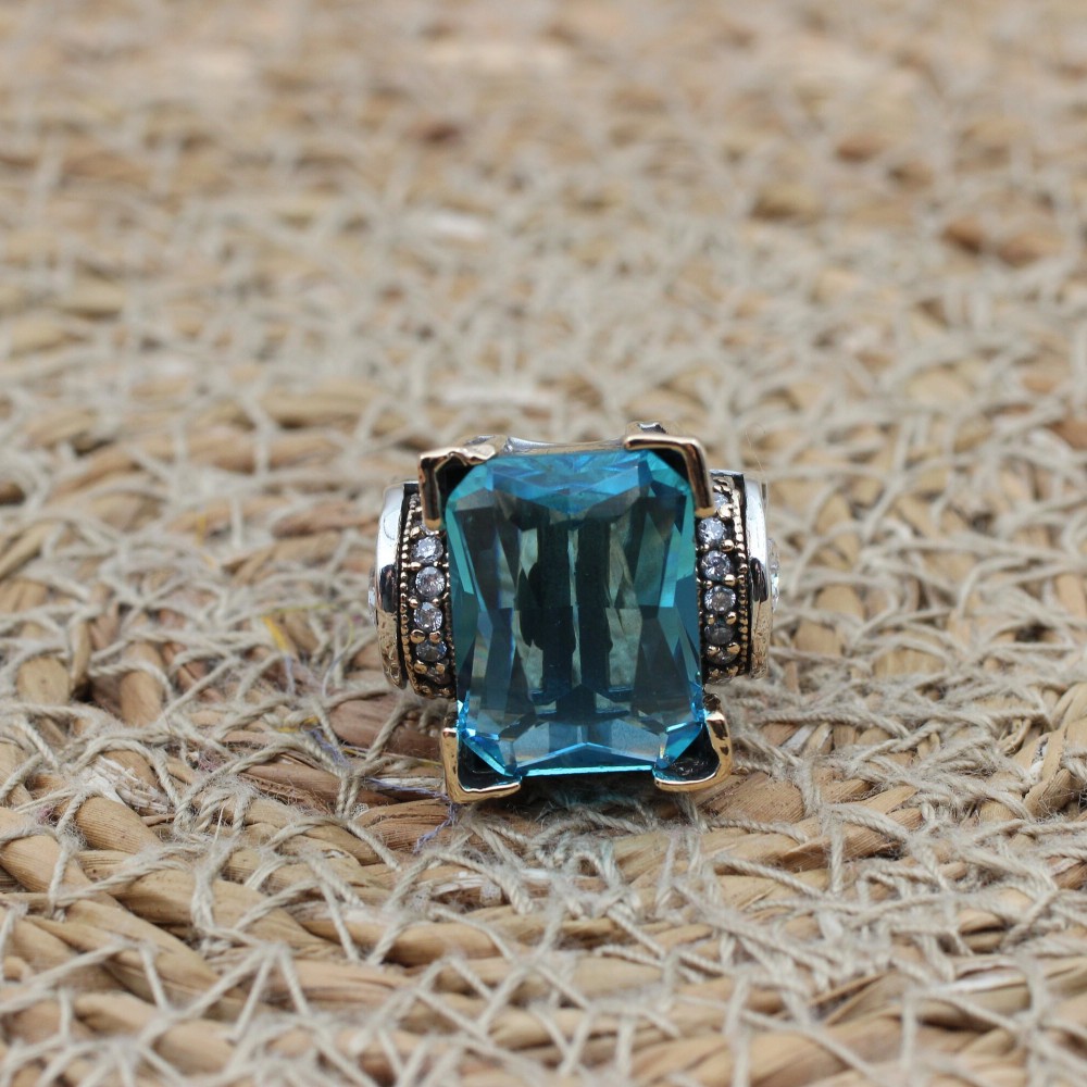 Aquamarine Ring, Turkish Handmade Ring, Silver Ladies Ring, Handmade Ring, Ottoman Women Ring, Authentic Ladies Ring, 925k Sterling Silver,