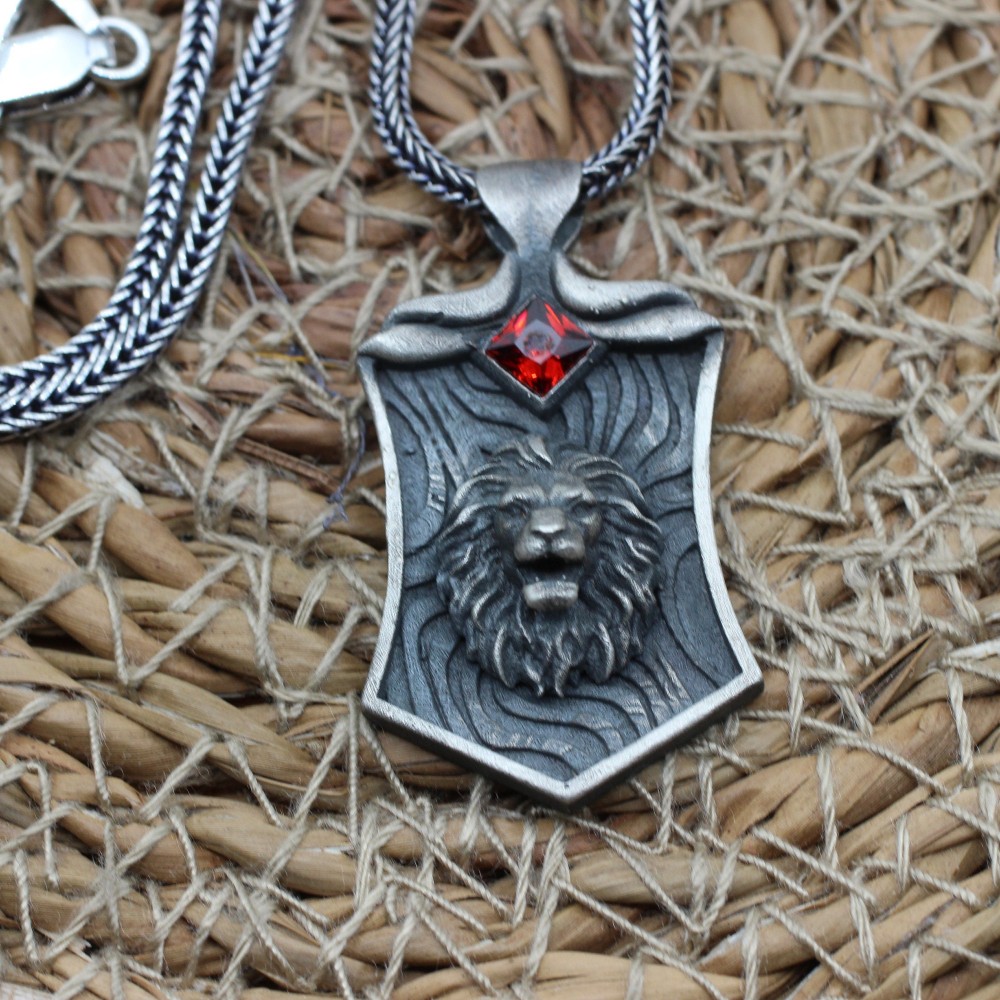 Ruby Men's Necklace, Men Pendant, Lion King Pendant, Turkish Handmade Lion Necklace, Men Jewelry, Gift for Him, 925 Sterling Silver, Pendant Ruby Men's Necklace, Men Pendant, Lion King Pendant, Turkish Handmade Lion Necklace, Men Jewelry, Gift for Him, 925 Sterling Silver, Pendant