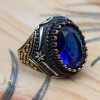 Sapphire Men Ring, Turkish Handmade Silver Men Ring, Mens Handmade Ring, Ottoman Ring, Men Jewelry, Gift for Him, 925k Sterling Silver Ring