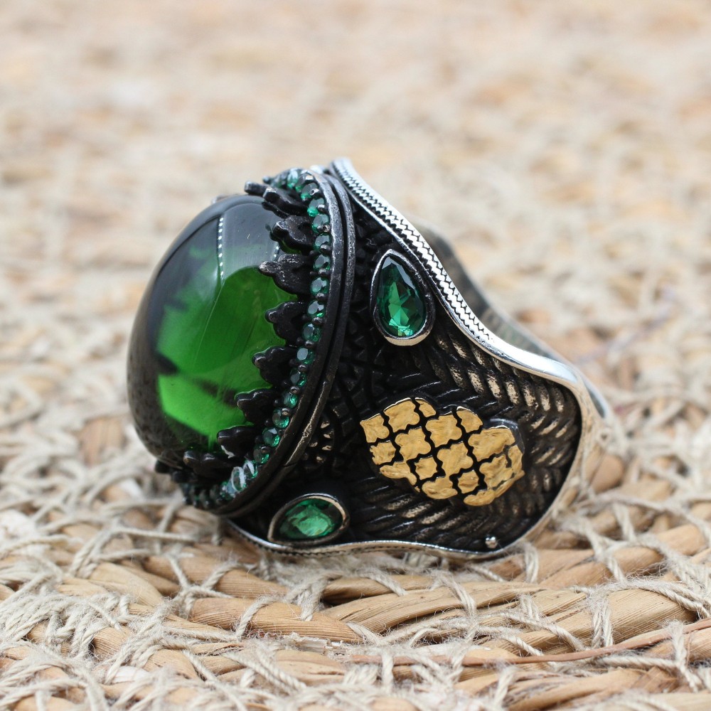 Emerald Men's Ring, Ottoman Men's Ring, Handmade Men's Ring, Turkish Handmade Men's Ring, Men's Jewelry, Gift for Him, 925 Sterling Silver Emerald Men's Ring, Ottoman Men's Ring, Handmade Men's Ring, Turkish Handmade Men's Ring, Men's Jewelry, Gift for Him, 925 Sterling Silver