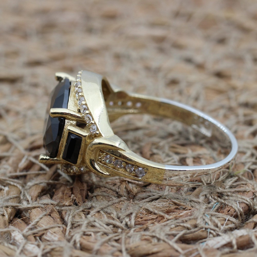 Onyx Ring, Handmade Women's Ring, Authentic Ring, Turkish Ring, Ottoman Women's Ring, Ladies Ring, 925k Sterling Silver Ring, Cubic Zirconia