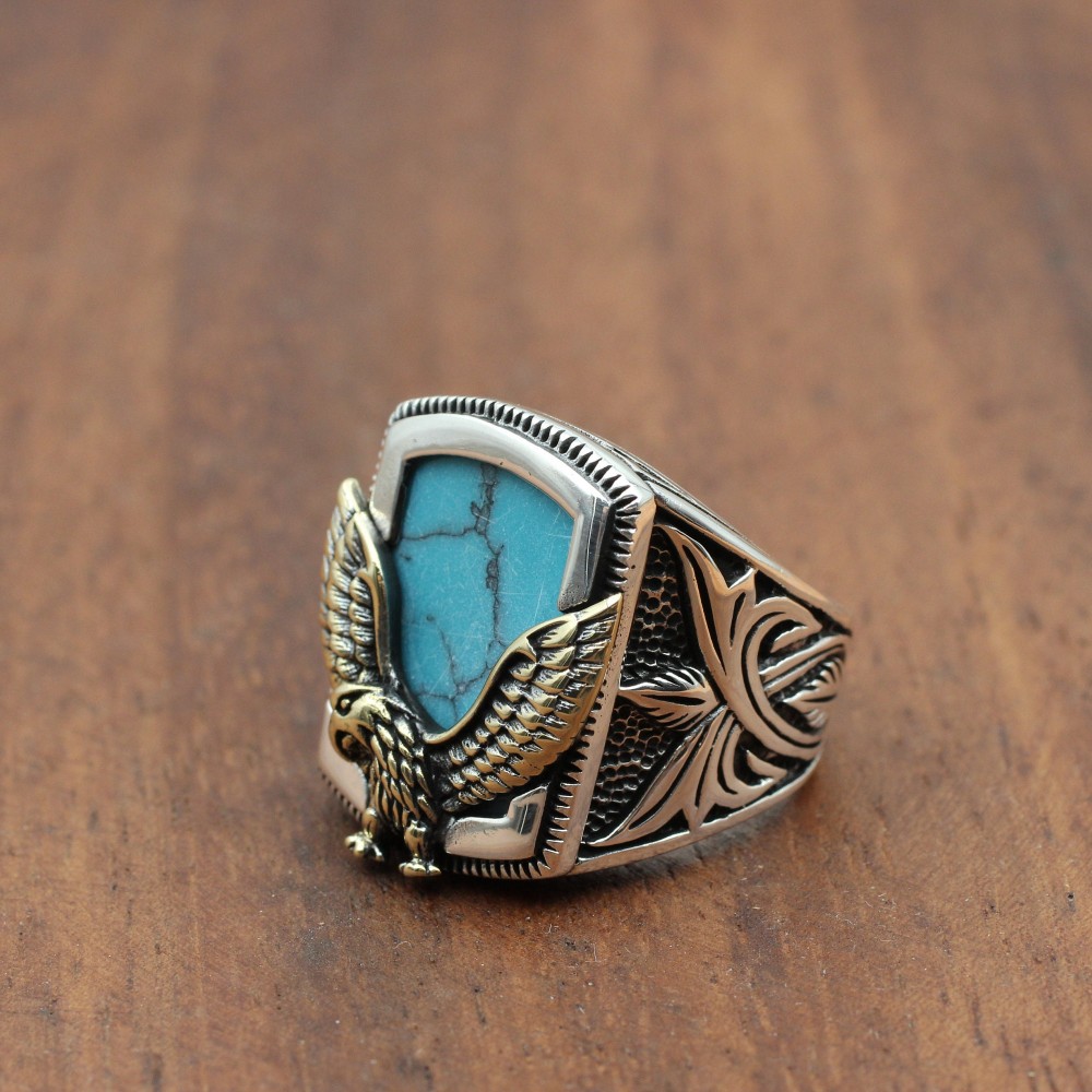 Turquoise Men's Ring, Handmade Ring, Turkish Handmade Silver Men Ring, Ottoman Ring, Men's Jewelry, Gift for Him, 925k Sterling Silver Ring Turquoise Men's Ring, Handmade Ring, Turkish Handmade Silver Men Ring, Ottoman Ring, Men's Jewelry, Gift for Him, 925k Sterling Silver Ring