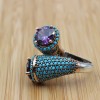 Amethyst Ring, Ladies Ring, Turquoise Ring, Handmade Women's Ring, Turkish Handmade, Authentic Ring, 925 Sterling Silver, Adjustable Ring,