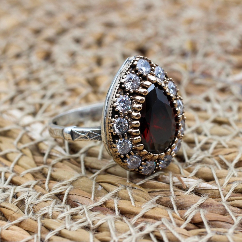 Ruby Ring, Handmade Women's Ring, Turkish Handmade Ring, Authentic Ring, Ottoman Ring, Ladies Ring, 925k Sterling Silver, Gift For Her,