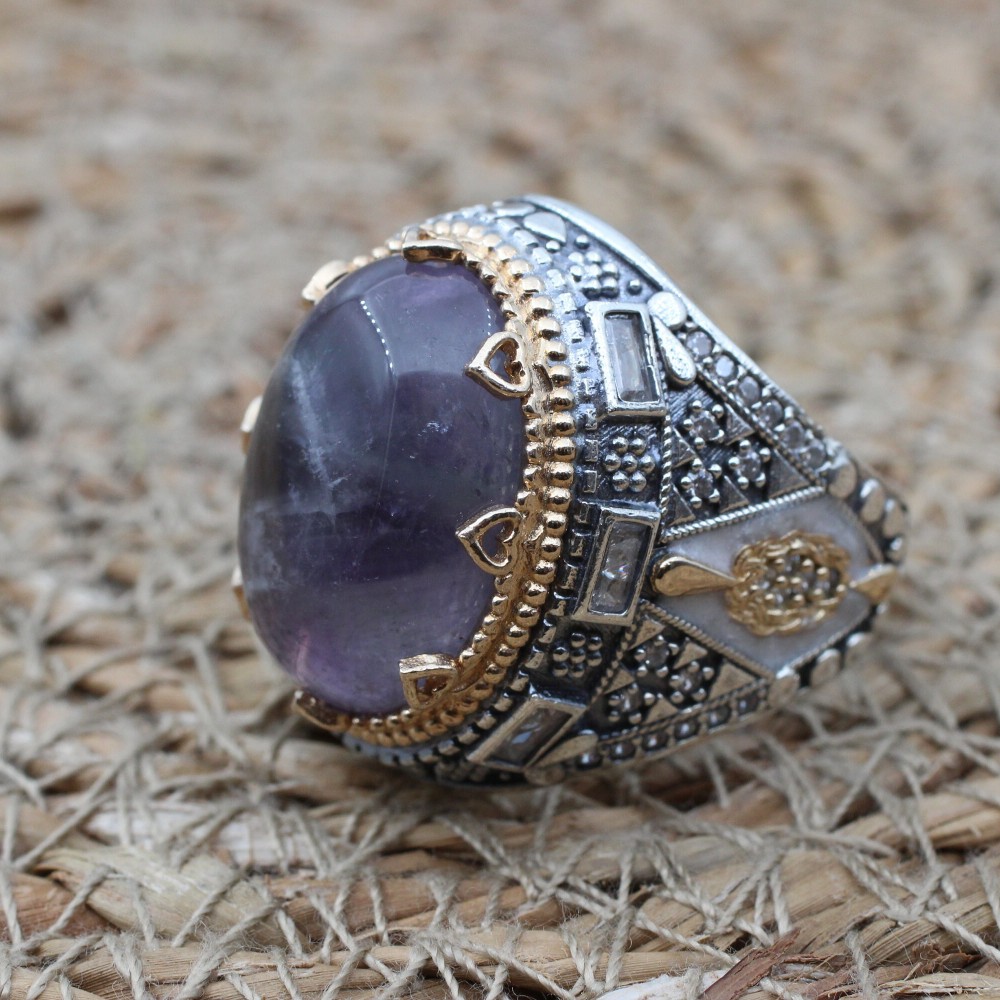 Amethyst Men's Ring, Mens Handmade Ring, Turkish Handmade Silver Men Ring, Ottoman Men Ring, Men Jewelry, Gift for Him, 925k Sterling Silver