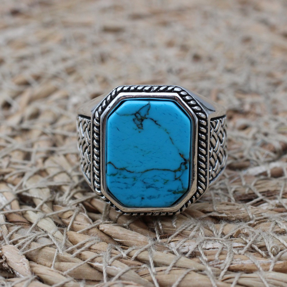 Turquoise Men's Ring, Handmade Ring, Turkish Handmade Silver Men Ring, Ottoman Ring, Men's Jewelry, Gift for Him, 925k Sterling Silver Ring