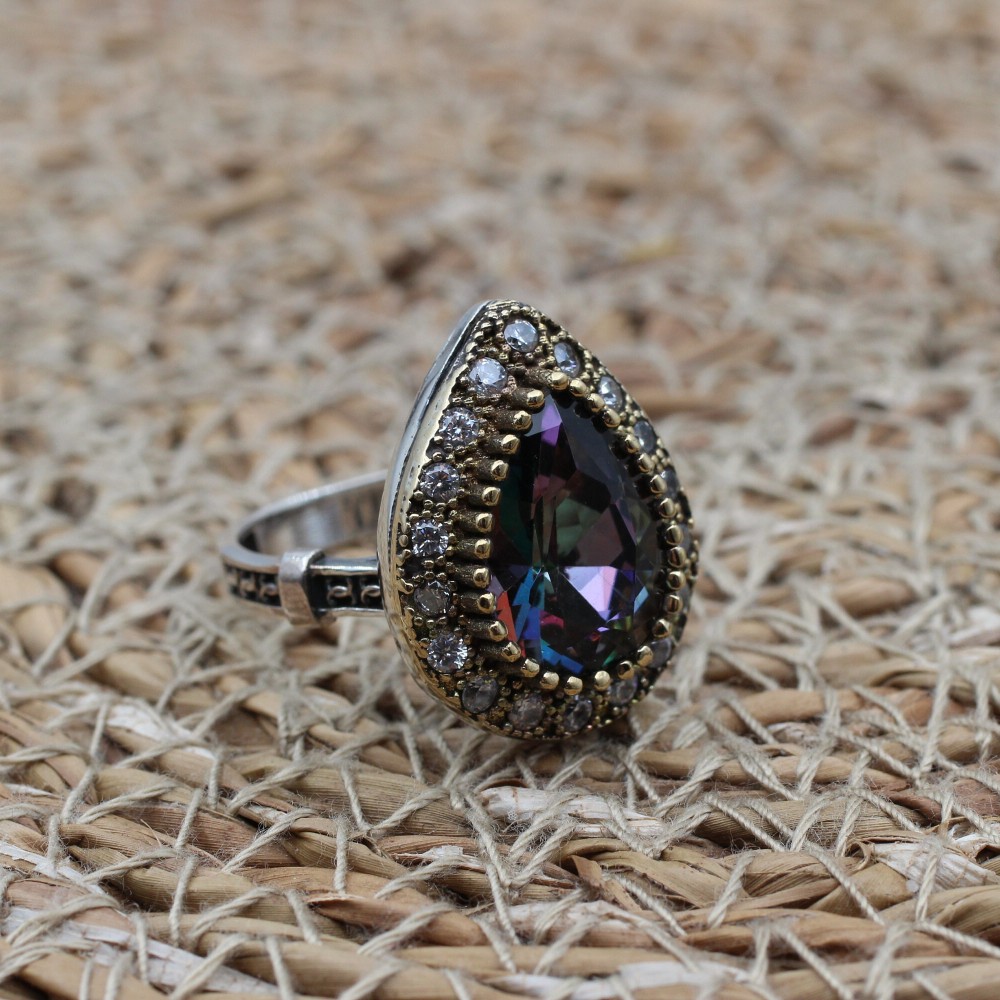 Mystic Topaz Set, Handmade Set Women, Turkish Handmade, Ladies Jewelry Set, Ottoman Set, Earring, Pendant, Ladies Set, 925 Sterling Silver