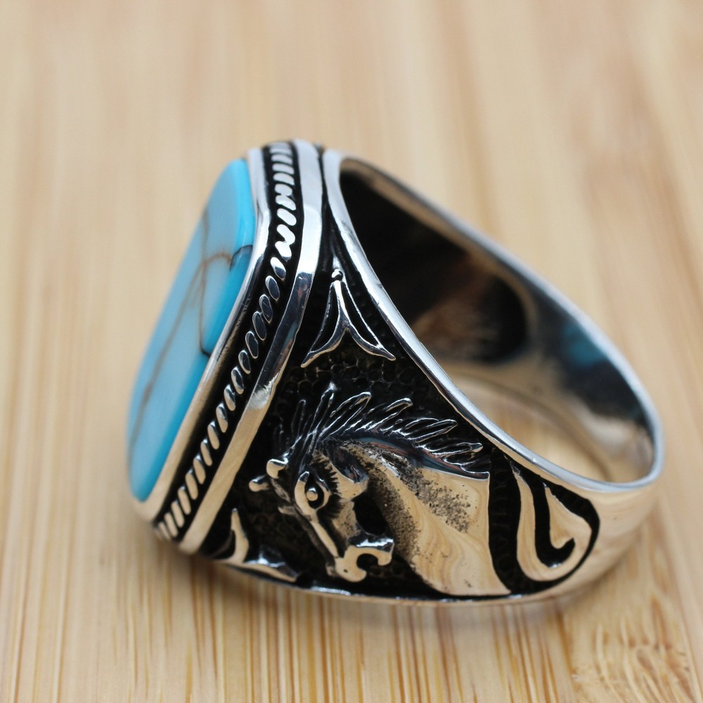 Turquoise Men's Ring, Handmade Ring, Turkish Handmade Silver Men Ring, Ottoman Ring, Men's Jewelry, Gift for Him, 925k Sterling Silver Ring