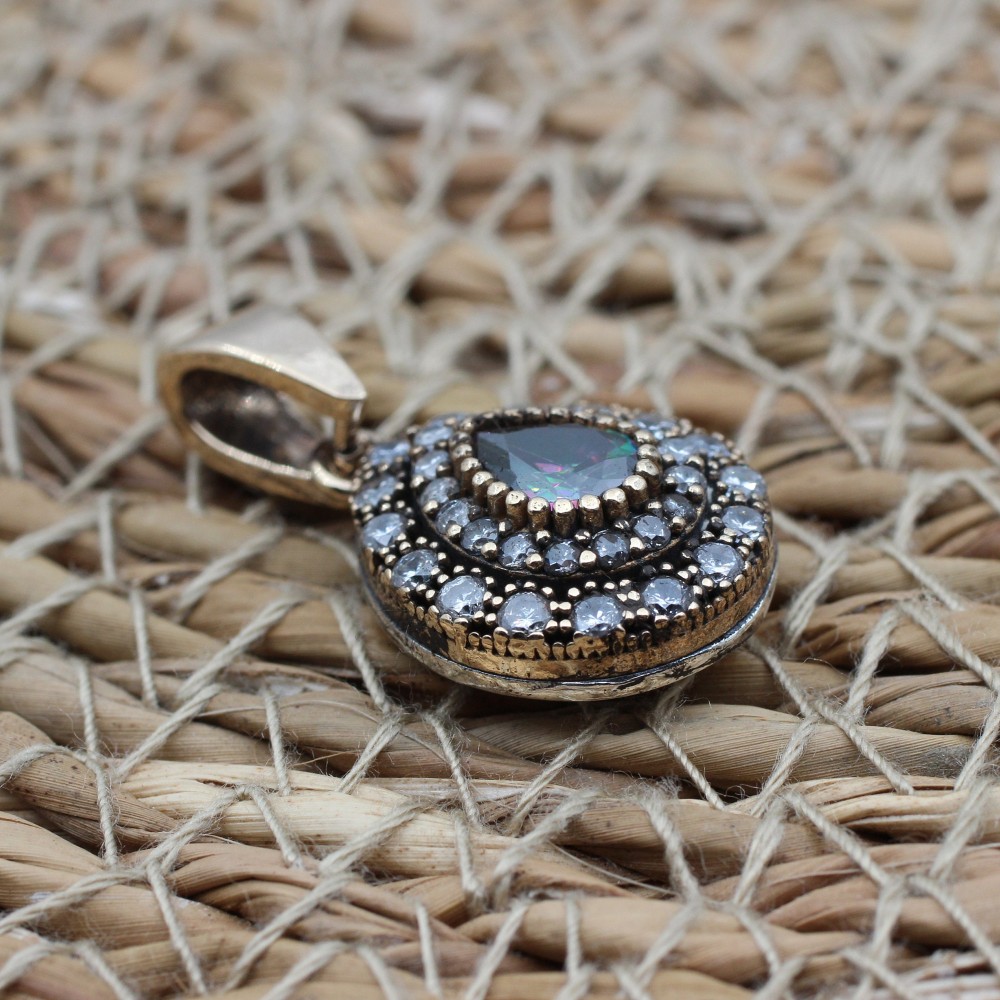 Mystic Topaz Set, Handmade Set Women, Turkish Handmade, Ladies Jewelry Set, Ottoman Set, Earring, Pendant, Ladies Set, 925 Sterling Silver