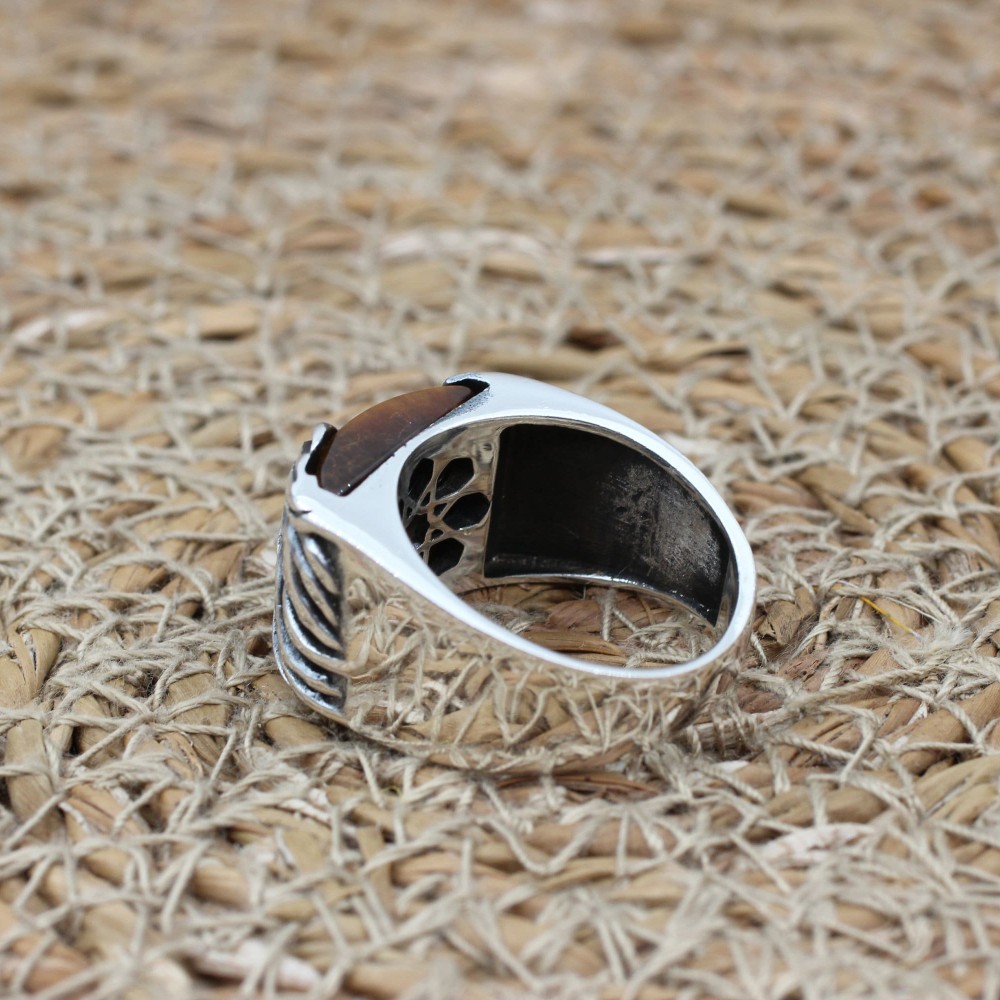 Tiger Eye Men's Ring, Lion Men's Ring, Handmade Men's Ring, Turkish Handmade Mens Ring, Men's Jewelry, Gift for Him, 925 Sterling Silver