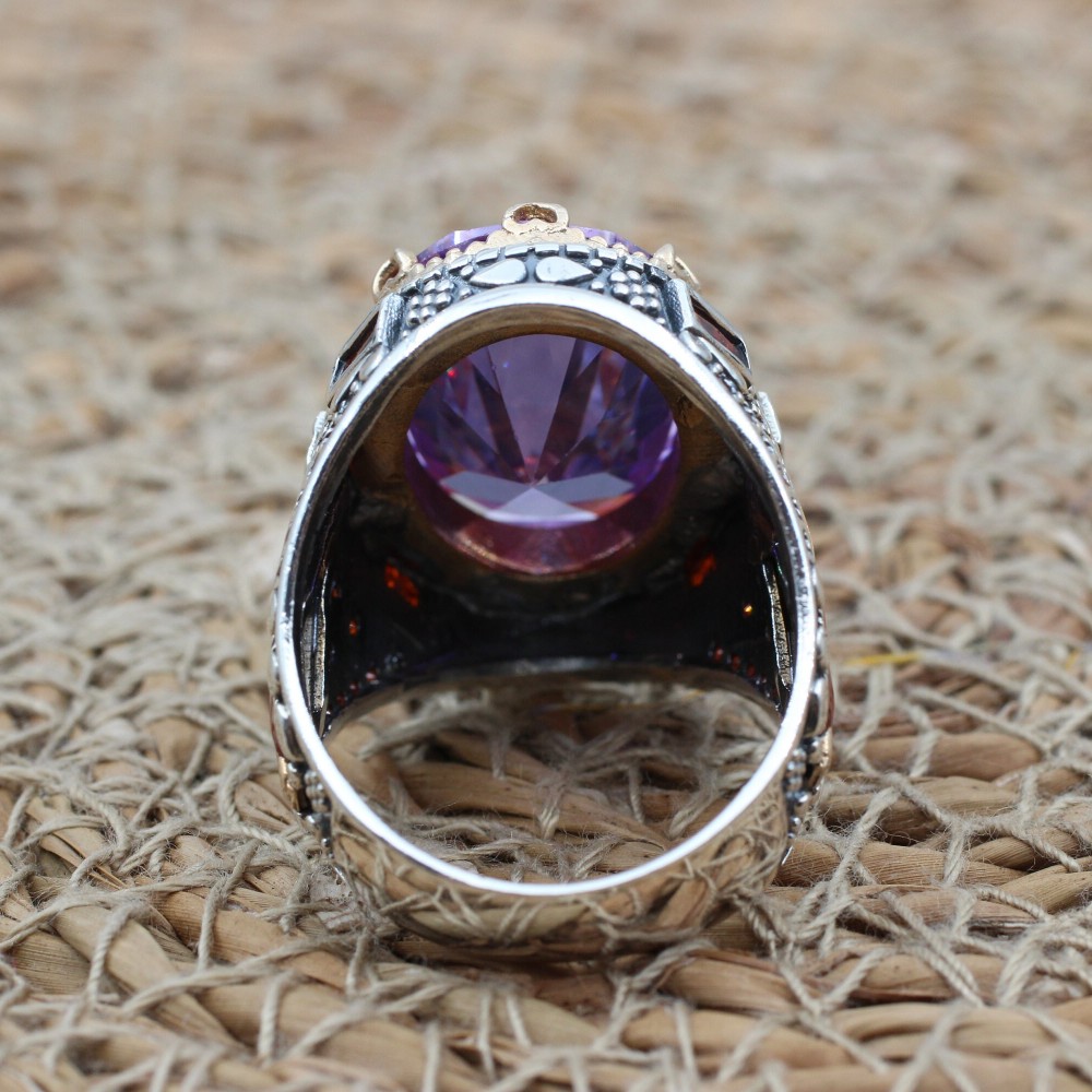 Amethyst Men's Ring, Mens Handmade Ring, Turkish Handmade Silver Men Ring, Ottoman Men Ring, Men Jewelry, Gift for Him, 925k Sterling Silver