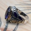 Sapphire Men Ring, Turkish Handmade Silver Men Ring, Mens Handmade Ring, Ottoman Ring, Men Jewelry, Gift for Him, 925k Sterling Silver Ring