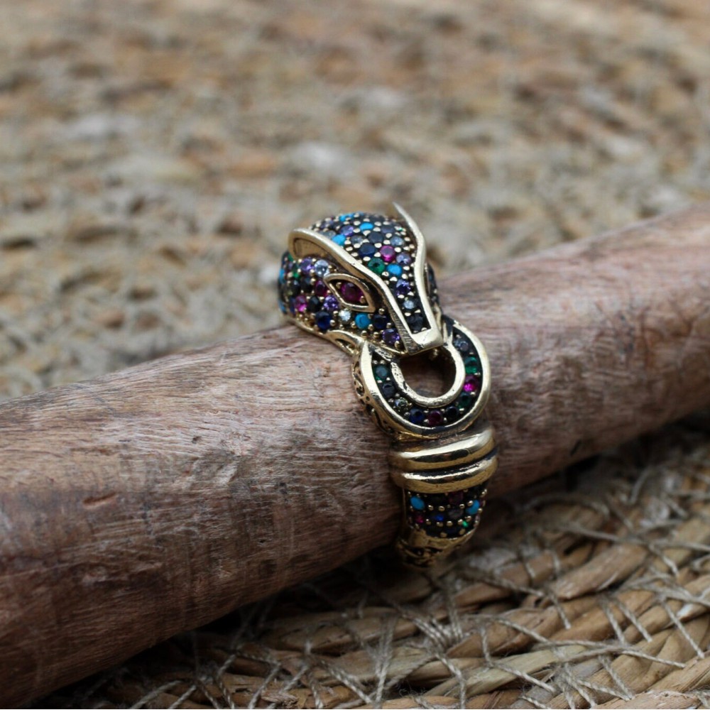 Mixed Tiger Ring, Handmade Women's Ring, Tiger Ring, Turkish Handmade Ring, Ottoman Women Ring, Ladies Ring, 925k Sterling Silver, Tiger,