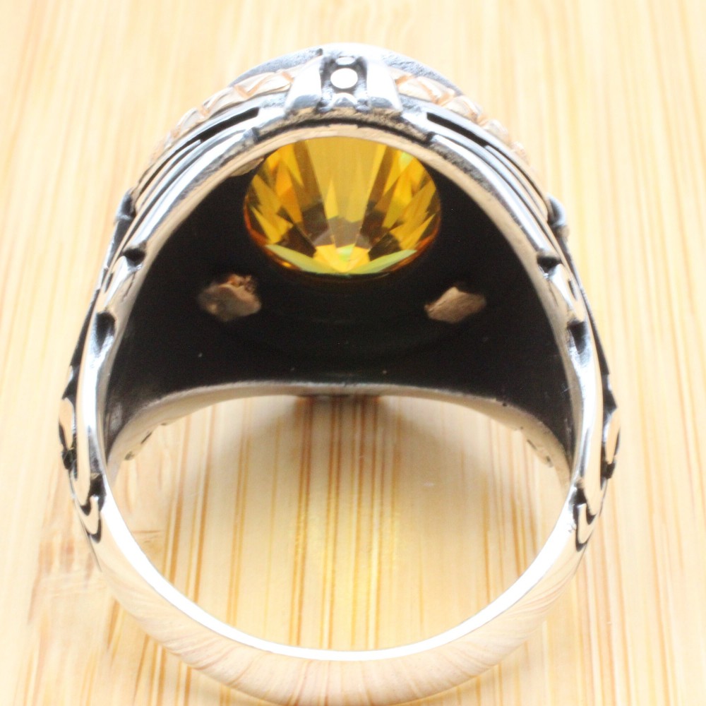 Citrine Topaz Men's Ring, Handmade Ring, Turkish Handmade Silver Men Ring, Men Ring, Men's Jewelry, Gift for Him, 925k Sterling Silver Ring,