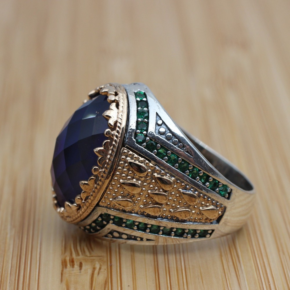 Turkish Handmade Silver Men Ring, Feeling Stone Ring, Mens Handmade Ring, Changing Color, Men's Jewelry, Gift for Him, 925k Sterling Silver,