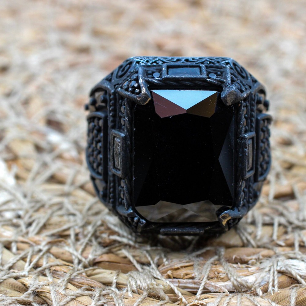 Men's Handmade Ring, Turkish Handmade Silver Men's Ring, Ottoman Men Ring, Onyx Ring, Men's Jewelry, Gift for Him, 925k Sterling Silver Ring