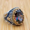 Turkish Handmade Silver Men's Ring, Men's Handmade Ring, Yemeni Ring, Mystic Topaz Ring, Ottoman Ring, Gift for Him, 925k Sterling Silver,